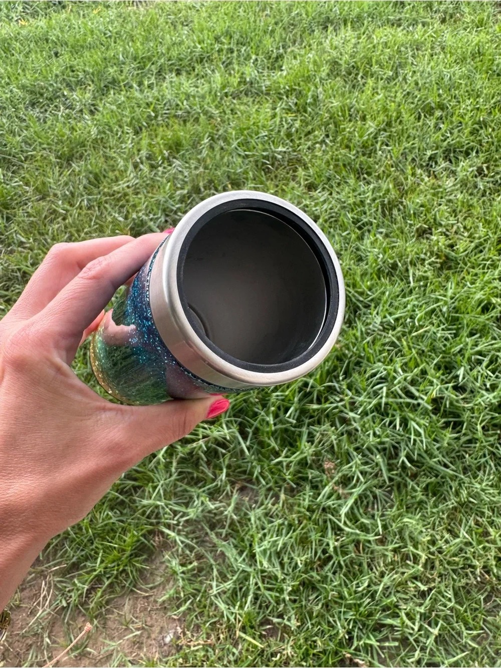 Glitter Ombre skinny can cooler stainless steel - Teal to Gold